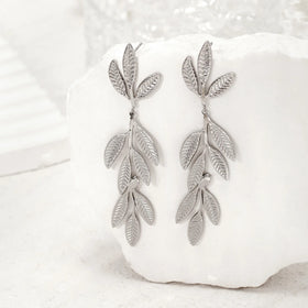 Factory Directly Sale Tree Leaf Long Tassel Earrings Fashion Stainless Steel Waterproof Stud Earrings Jewelry