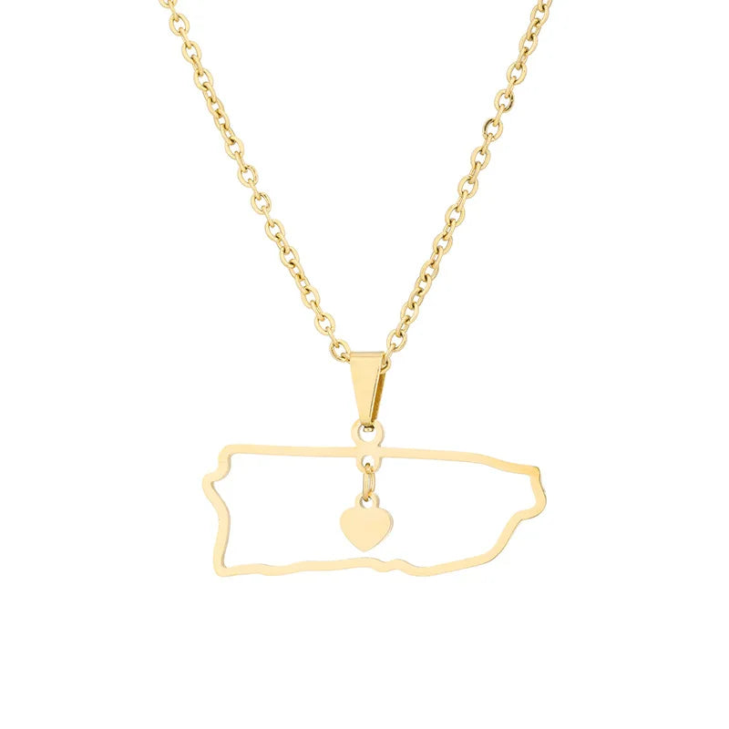 Sseesy Custom Design Fashion Jewelry PVD 18K Gold Plated Stainless Steel Waterproof Puerto Heart Pendant Necklace for Women