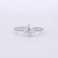 7X7mm Cushion Cut DEF  Moissanite 14k White Gold Engagement Ring with Pave Stones on Band