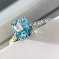 Aimgal Fine Jewelry S925 Sterling Silver 18K Gold-Plated 8A High Carbon Diamond Leb Aquamarine Ring for Wedding