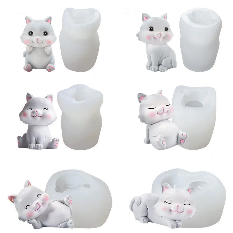 Lucky Cat Silicone Mold for Candle Soap Sitting Kitty DIY Clay Resin Plaster Art Craft Making Tools