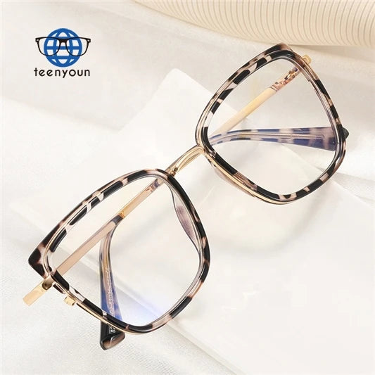 Teenyoun Eyewear Vintage Leopard Tr90 Square Frame Plain Spectacles Women Hd Blue Light Blocking Glasses Eyeglass