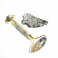 DIY Home use (Gift Set) Picasso jasper Facial Jade Roller - Gua Sha + Travel Pouch & Satin Cloth Kit