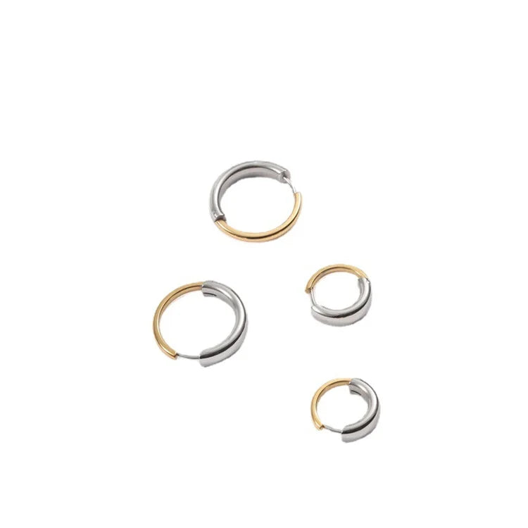 Simple Stainless Steel Two Tone Earrings 18k Gold Plated Cuff Hoop Earrings