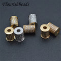 Flourishbeads Gold Plated Rhodium Plated Micro Pave Zircon Cylinder Spacer Beads for Bracelet Making