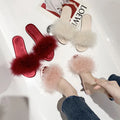 Summer New Flat Wool slippers for Women Wear Fashionable Internet Celebrity Low-heeled Flip Flops and Feather Flip Flops