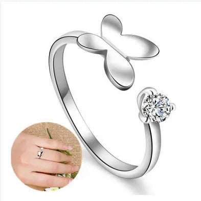 Hot Sale Wholesale  Silver Opening Ring Resizable Butterfly Rings for Women Jewelry 2021
