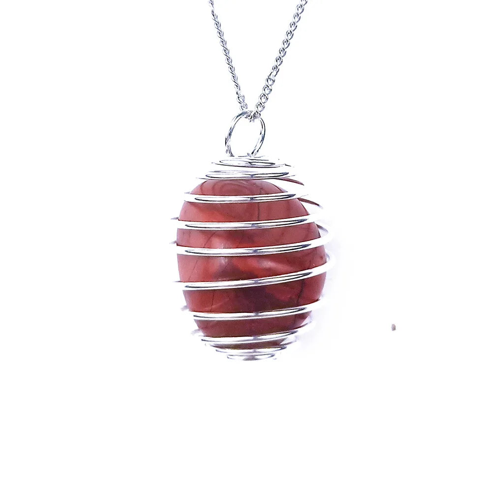 DIY Natural Red jasper Gemstone Jewelry Pendant Wire-wound Spring Pendant Necklace Chain Crystals Wholesale Bulk