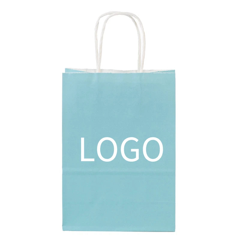 Custom Logo Printed Blue and Brown Kraft Paper Shopping Carrier Bag Classic Style with Eco-Friendly Twisted Handle