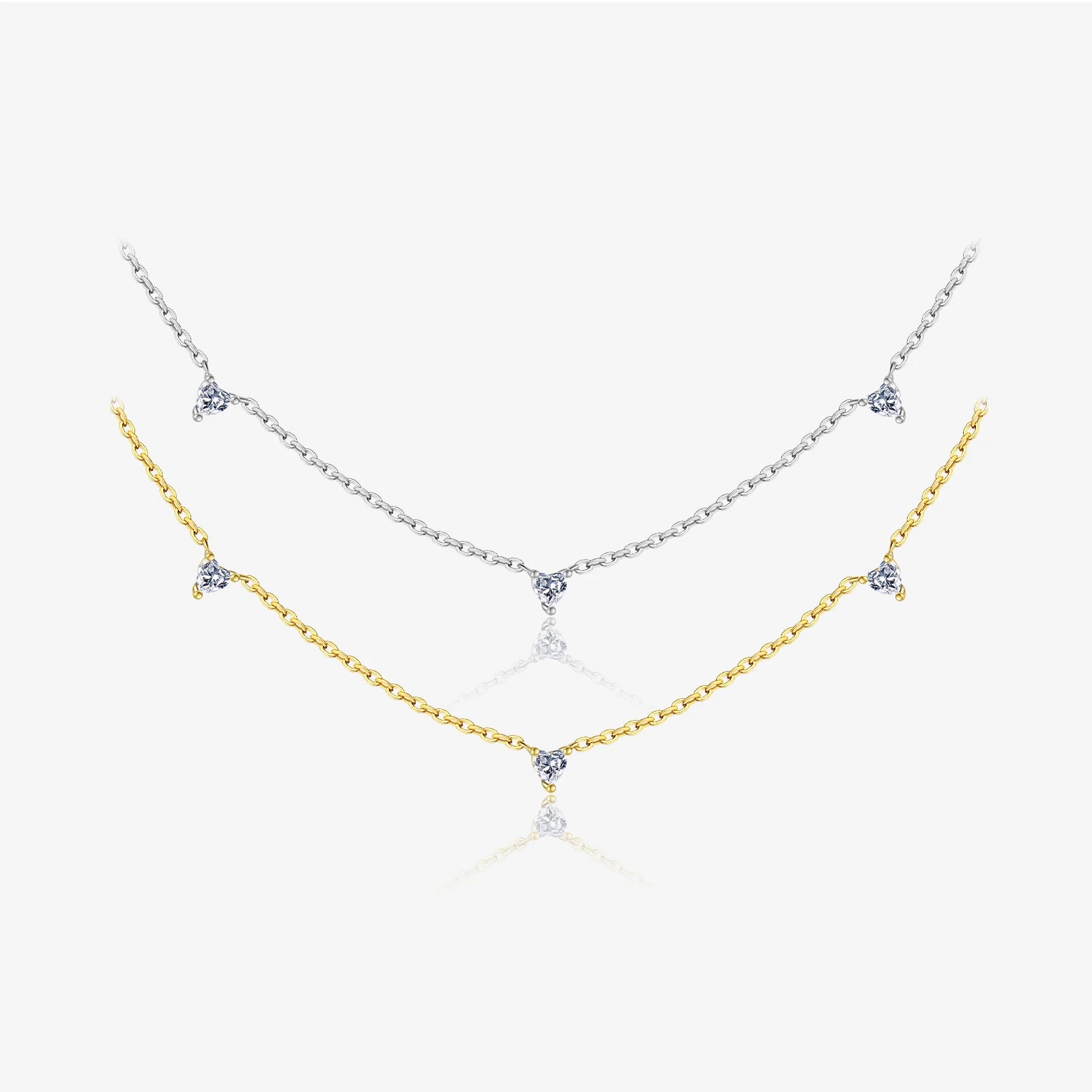FUAMAY Gold-Plated 925 Silver Trio Diamond Heart Choker Necklace Petite Chain Woman Silver Chain 925 Gold Plated Heart Necklaces