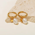 SSeeSY Joyas Star Plated Gold Stainless Steel Freshwater Pearl Fashion Jewelry Hoop Earrings for Women