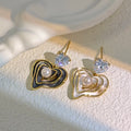 Ilona Ins Aesthetic Layered Enamel Heart Pearl Earring 14K Gold Plated Copper Heart CZ Dangle Studs Trendy Daily Women Accessory