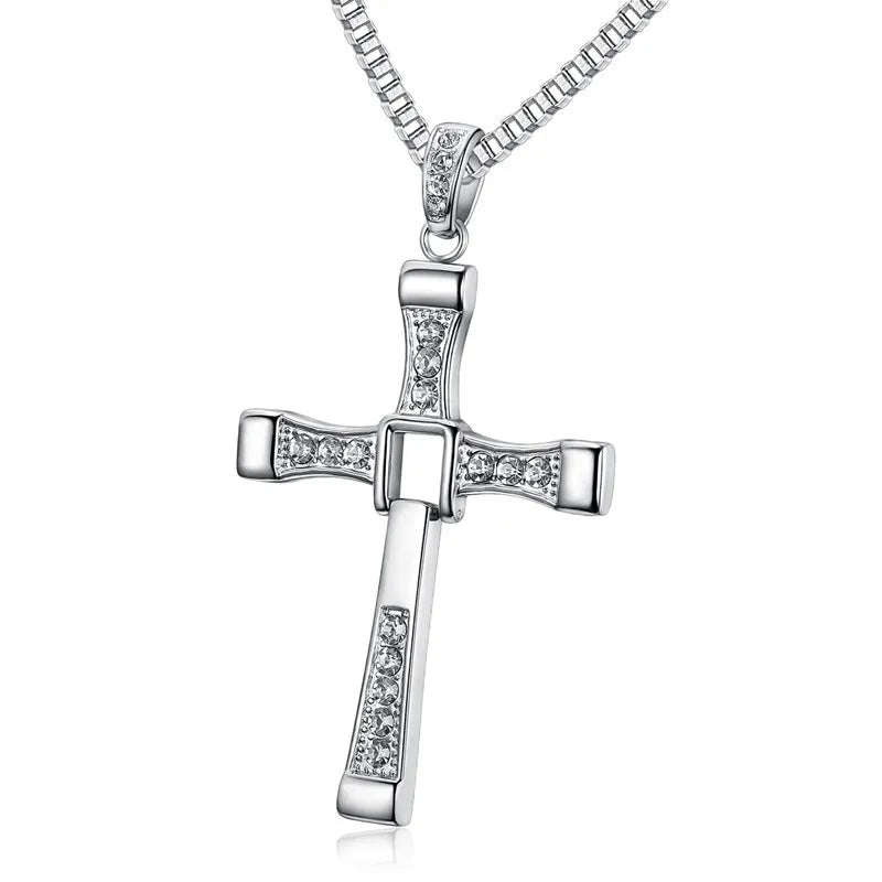 New Design Cross Pendant Necklace Stainless Steel Shiny Zircon Cross Necklace Diamond Cross Necklace