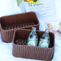 Durable Brown PP Woven Rectangle Storage Basket Handmade Small Household Items Organizer