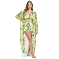 Plus Size 3-Piece Boho Green Printed Tankinis Custom Colors High Waist Swim Shorts Tie-Front Bikini Top Spandex/Polyester