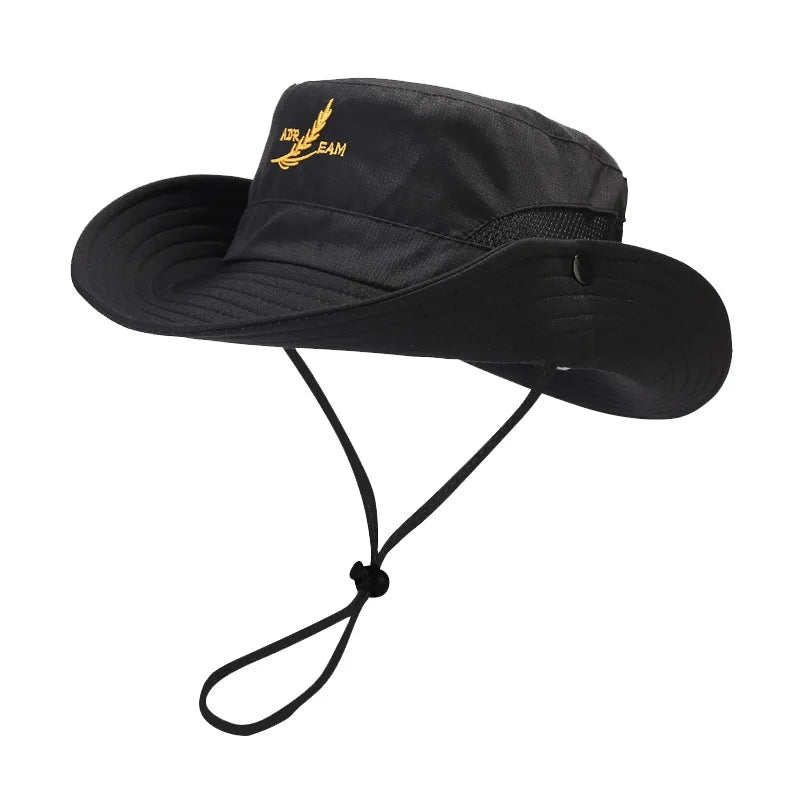 Wholesale Wide Brim Boonie Fishing Hat Embroidery logo Custom Bucket Hat with String