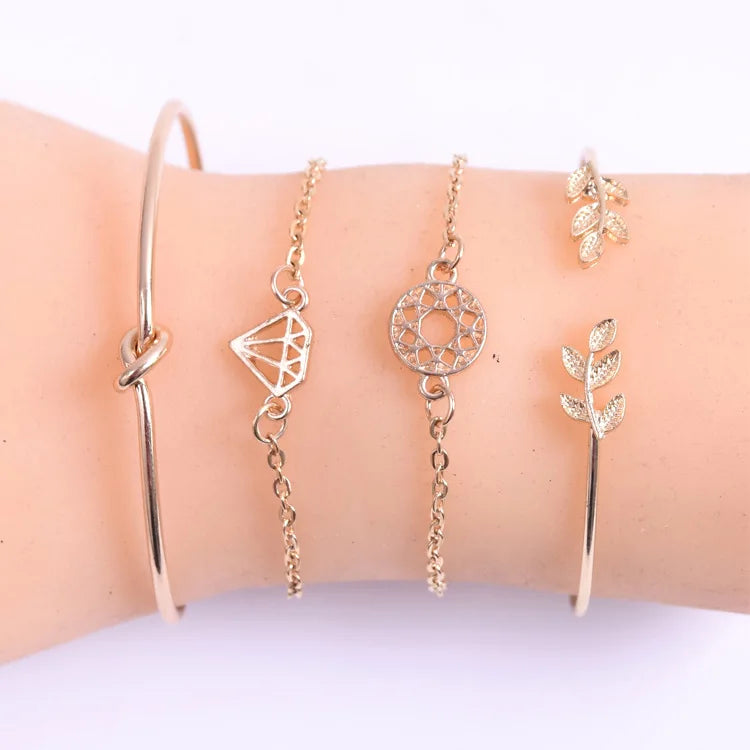 Wholesale Women 4pcs/set Jewelry Crystal Alloy Turtles Fashion Diamond  Bracelet Charm Bangle Set for Ladies