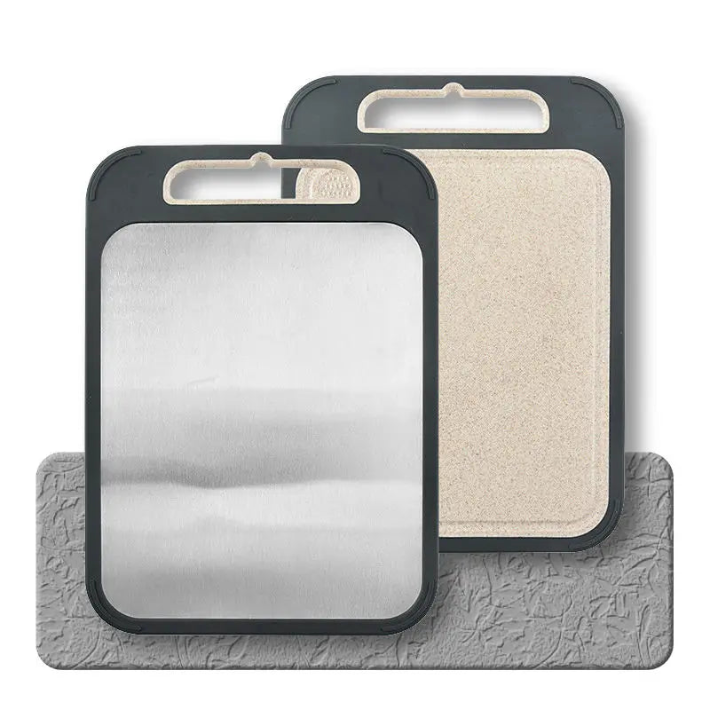 Kitchen Accessories Double-sided PP Wheat Straw Plastic 304 Stainless Steel Eco-Friendly Dishwasher Safe Chopping Board Gift Box