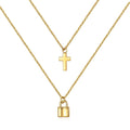 Nabest Stainless Steel Cross and Lock Charm Necklace Minimalist Doubled Layer Necklace Jewelry