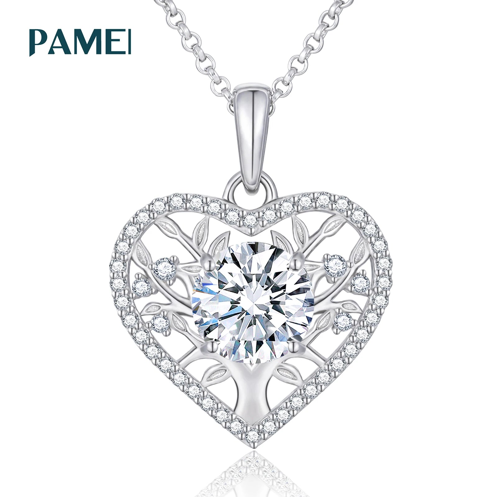 Fashion Luxury Women Gift Jewelry 0.5ct-2ct 925 Silver VVS Moissanite Diamond Tree of Life Heart Pendant Necklace for Girls