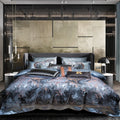 Wholesale High-end Full Size Jacquard Duvet Cover 100% Cotton Blue Bed Sheet Home Textile Bedding Sets