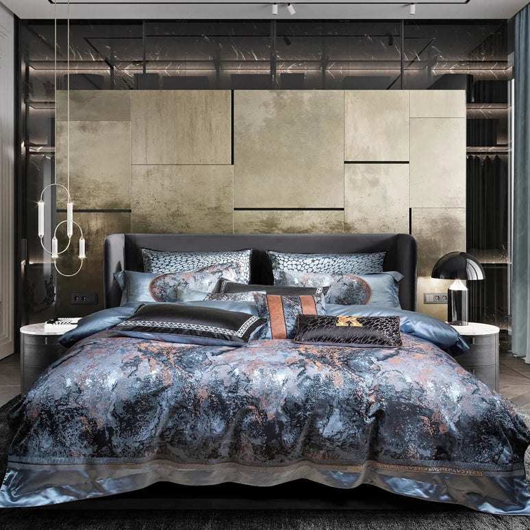 Wholesale High-end Full Size Jacquard Duvet Cover 100% Cotton Blue Bed Sheet Home Textile Bedding Sets