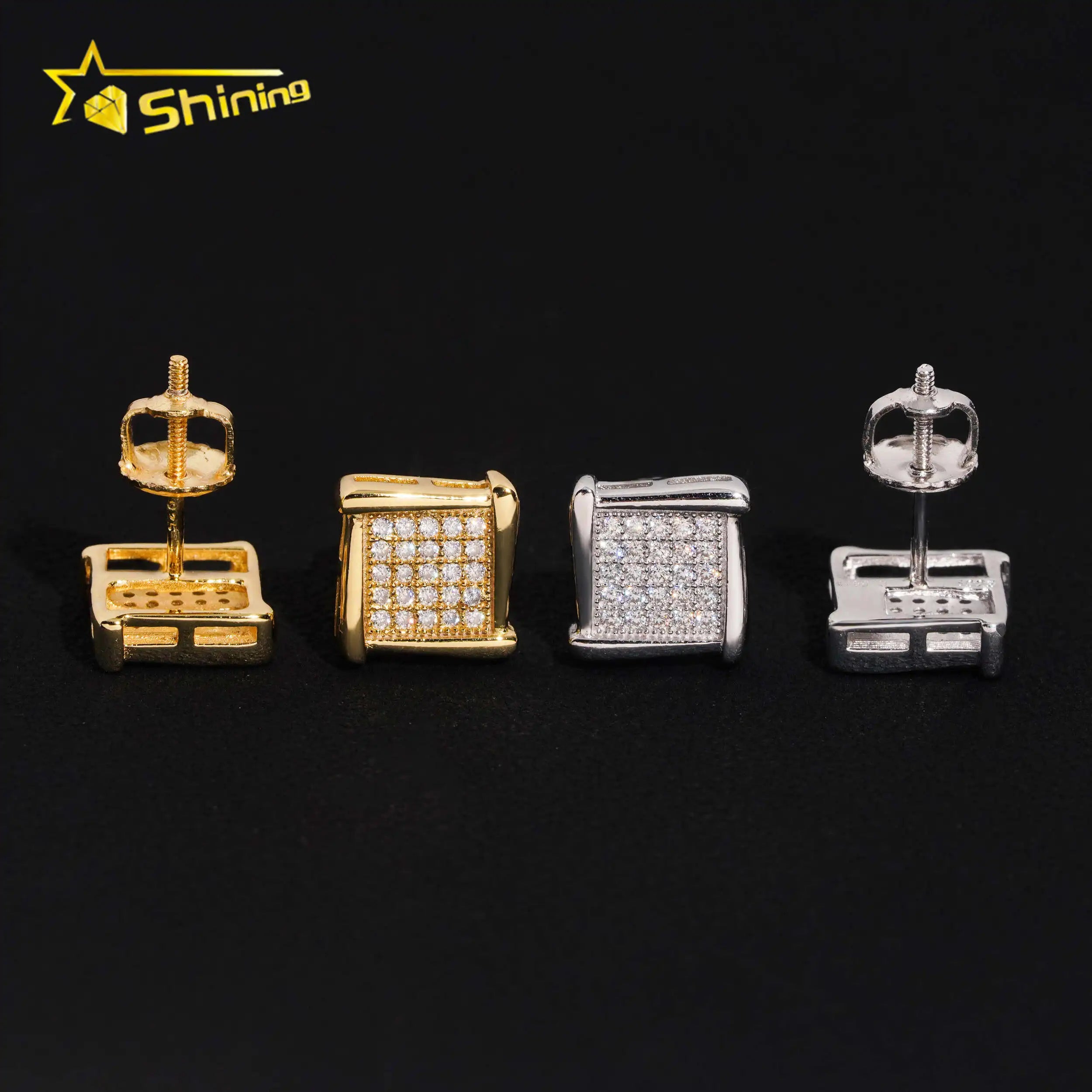 Cheap Price Fine Jewelry Silver 925 Earrings Hip Hop Iced Out Men Women Screw Back Gold Plated Moissanite Stud Earrings