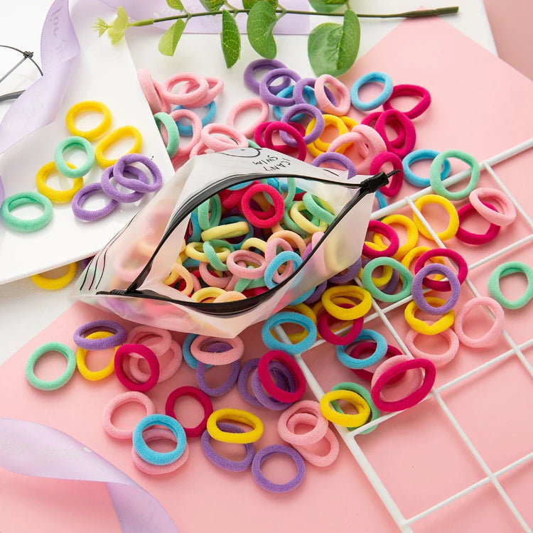 Wholesale 100pcs Set High Elastic Nylon Polyester Sweet Mix Color Seamless Thick 2cm Adjustable Baby Tied Hair Rope