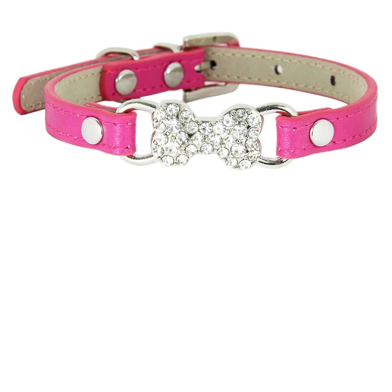 Crystal Diamond Bone Pet Collar Casual Red PU Fabric Cat Necklace Dog Neck Ring Pet Dog Collar