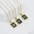 Waterproof Non Tarnish Jewelry 18K Gold Stainless Steel Square Black 12 Zodiac Sign Pendant Necklaces for Gift