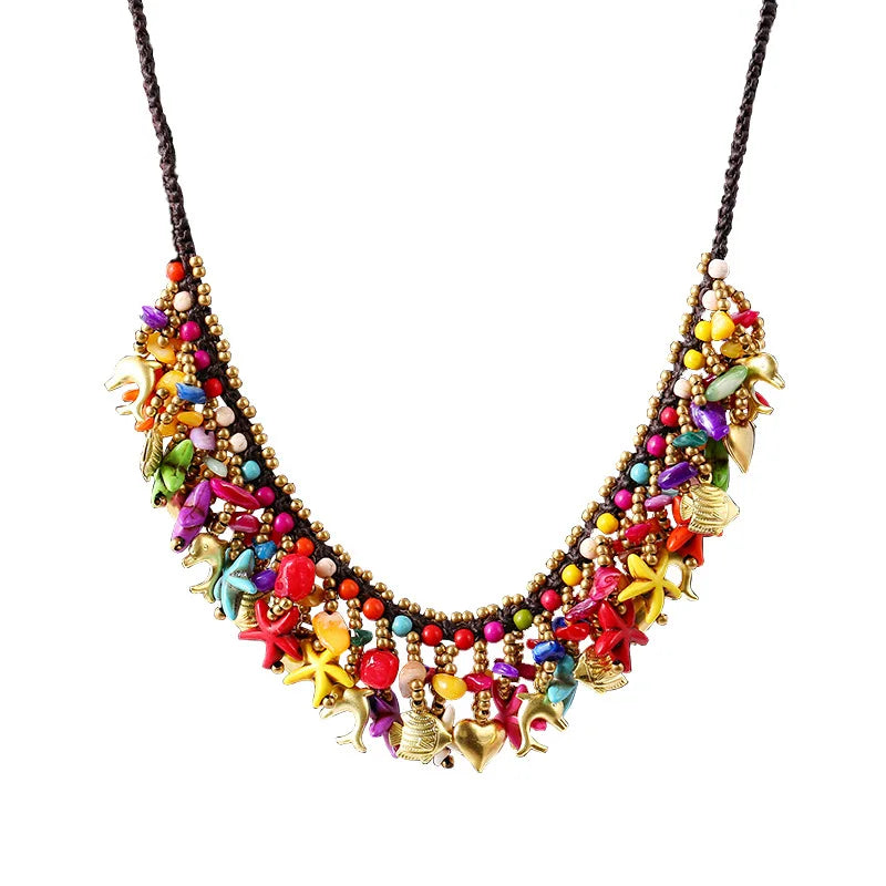 Customizable Bohemian Starfish and Elephant Copper Accessory Necklace Turquoise Multi-Color for Women's Beach Wedding Vacation