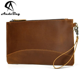 Men Handbag Retro Crazy Horse Leather Clutch Bags Genuine Cow Leather Envelope Wallet Purse Male