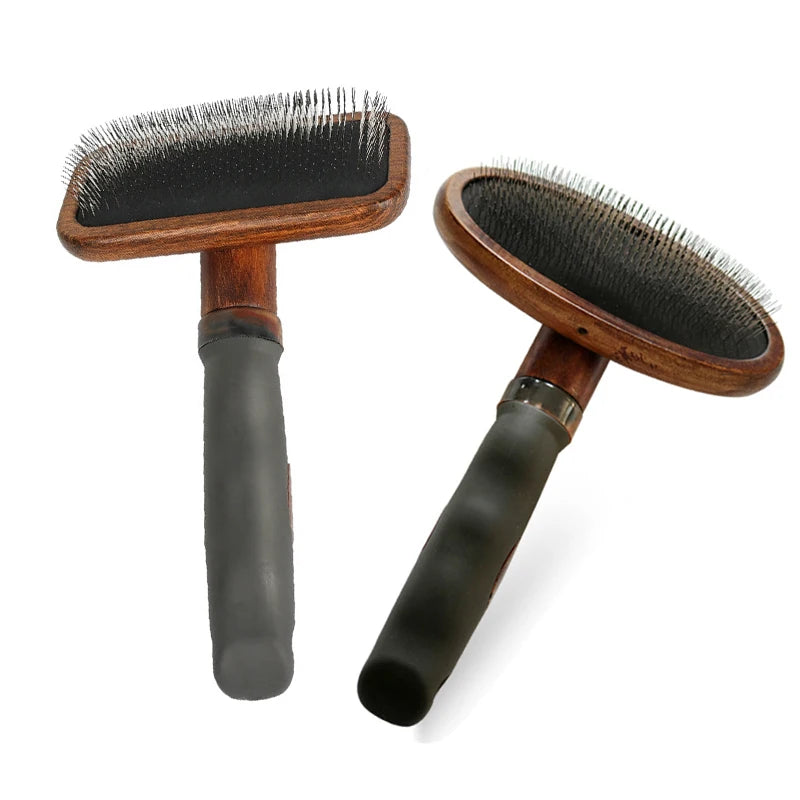 Luxury Style Upscale Wooden Cat Dog Slicker Brush Long Dense Stainless Steel Pins Pet Hair Grooming Brushes