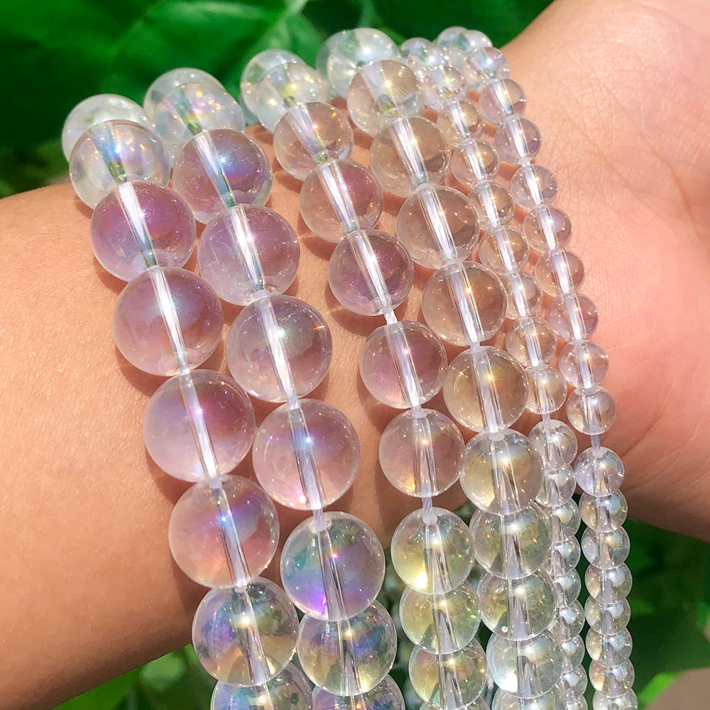 Wholesale KUOYU Round 6/8/10/12MM AB Color Transparent Electroplated Glass Beads 38cm Strand for Jewelry Making DIY