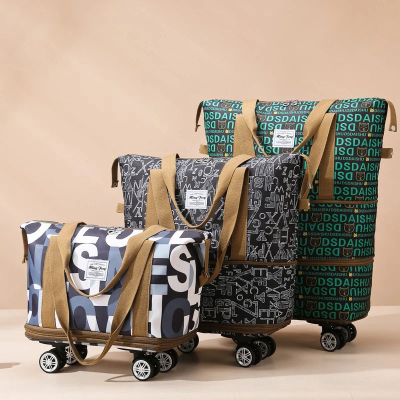 Large Capacity Lightweight Nylon Folding Luggage Bag with Wheels  Dry-Wet Separation Fashionable Outdoor Travel Bag