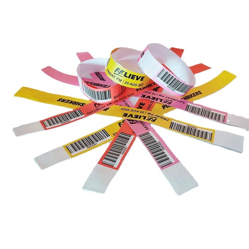 Custom One Time Use Waterproof QR Code Paper Bracelets.Cheap 3/4 '' Sheets ID Paper Tyvek Wristband in Stock for Waterpark