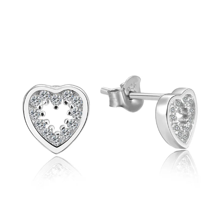 Trendy Women's 925 Sterling Silver AAA Cubic Zirconia White Love Heart Earrings Gold Plated for Weddings and Anniversaries