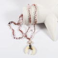 Bohemian Jewelry Women Square Glass Beads Necklace Natural Chip Gemstone Ox Horn Moon Pendant Necklace