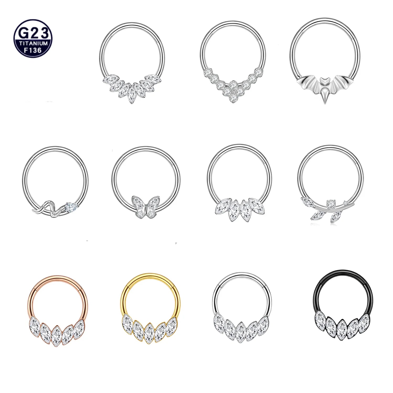 Gaby ASTM F136 Titanium Jewelry Nose Piercing Septum Clicker Cz Nose Ring Hoop Titanium for Flower Piercing Face Body Jewelry