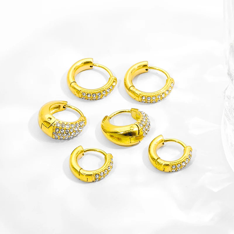 JUSNOVA Fashion Hoop Earring Set 3 Pairs Exquisite 18K Gold Plated Round Circle Hoop with Pearl Punk Style Jewelry for Women