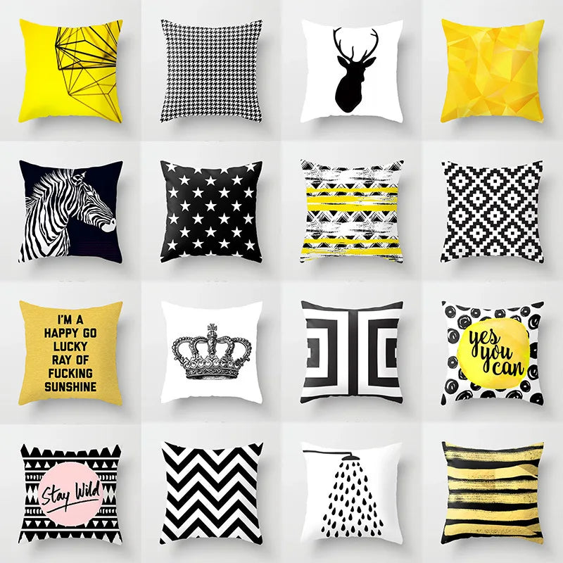 Nordic Simple Style Yellow Black Abstract Geometric Pillowcase Sofa Pillow Cushion Cover Decor