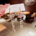 Fashion Exquisite Crystal Butterfly Imitation Pearl Tassel Earrings Suitable for Ladies Elegant Wedding Banquet Jewelry