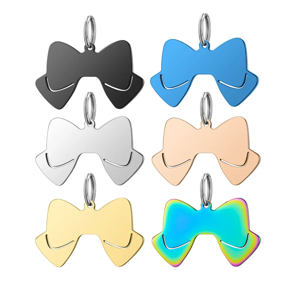 Novel Gentleman Double-layer Bow Tie Geometric Stainless Steel Charm with Engraving Anti-lost Pendant Collar Accessories