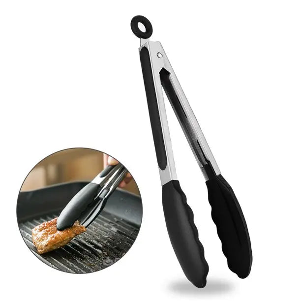 7/9/12inch BBQ Non-stick Clip Food Cooking Tongs Stainless Steel Salad Tongs