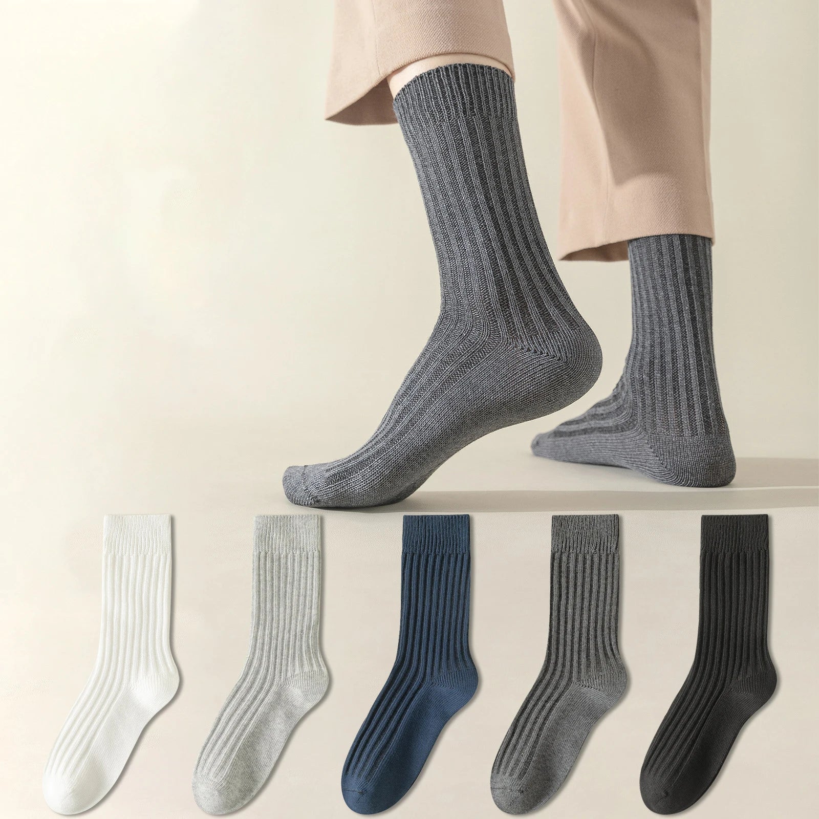 Wholesale Plain Black White Comfort Ribbed Socks Casual Plus Size Cotton Crew Socks for Men