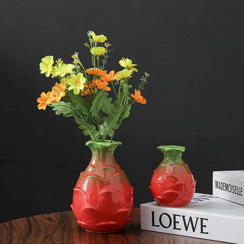 Creative Dragon Fruit Ceramic Vase Water Nourishing Hydroponic Green Plants Fresh Flowers for Home Furnishings Desktop