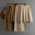 Knitted Two Piece Set Sweater Top Women Elegant Outfit Knit Tops Winter 2 Piece Suit Pant Set Casual Solid Color Loose Knit