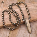 Iron Pyrite Point Pendant Necklace Classic Style Reiki Chakra Energy Mala for Weddings Parties Gifts and Engagements