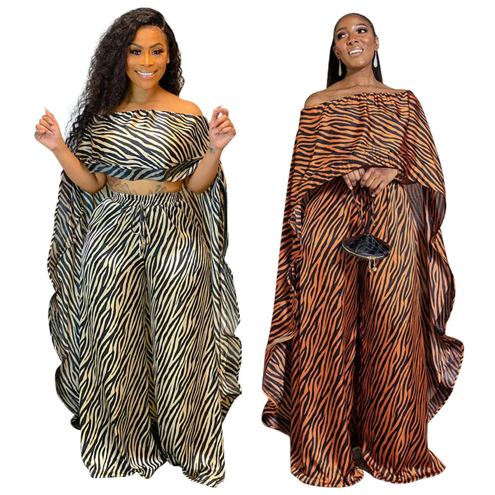 Fashion Plus-size Women's Striped Top and Wide-leg Pants Two-piece Set
