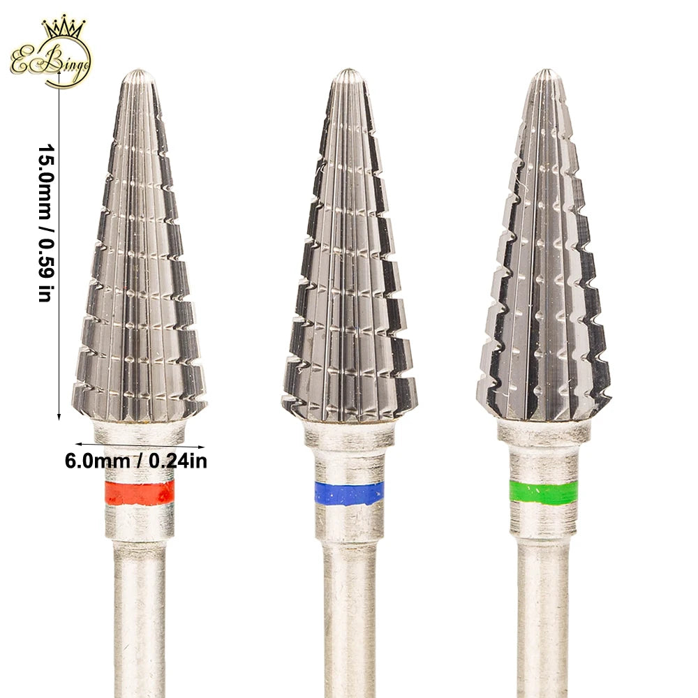 Acrylic Gel Remove Left Right Hand Professional Safety 6.0mm Large Cone Taper Tungsten Carbide Efile Drill Bits for Nails Salon